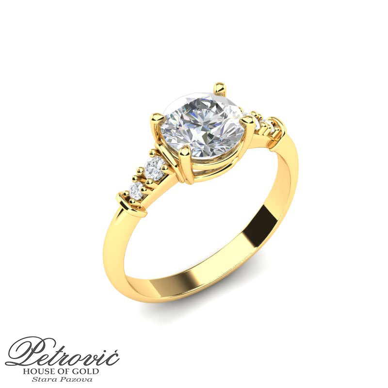 Verenički prsten od žutog zlata sa centralnim kristalom i dva manja propratna kristala pored njega
