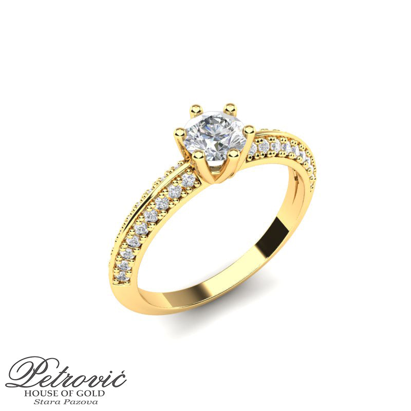 Verenički prsten sa okruglim kristalom izrađen od žutog zlata
