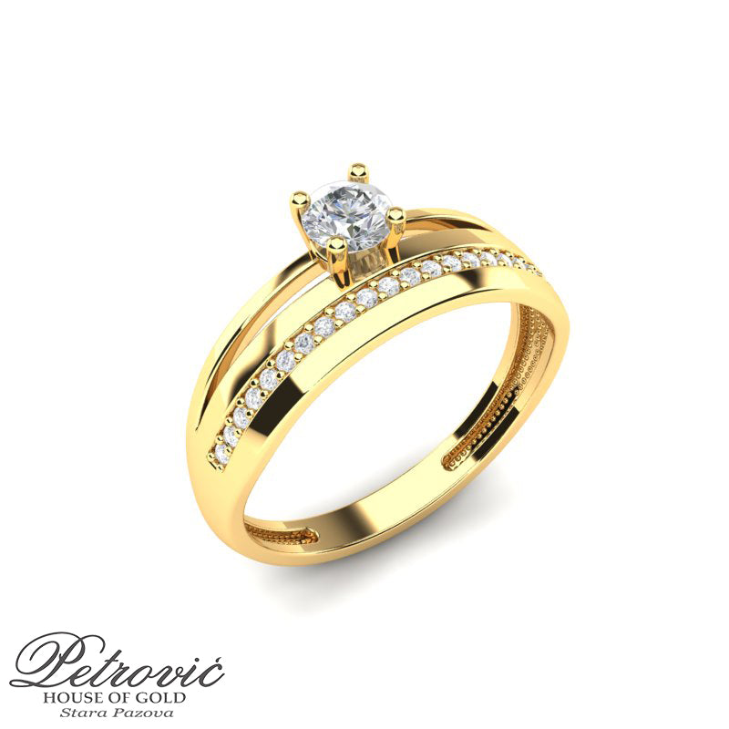 Verenički prsten sa sitnim cirkonom i jednim većim na sredini