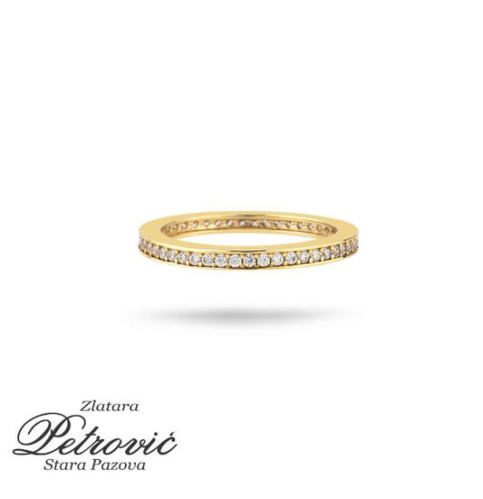 Zlatni prsten sa nizom sitnih cirkona raspoređenih po celom obodu

